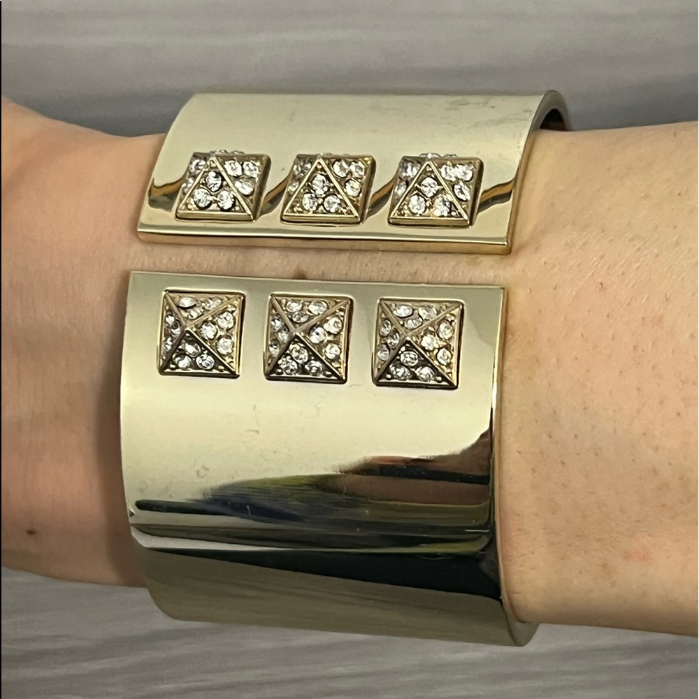 Victoria Secret Gold Cuff Bracelet with CZ Diamond Pyramids - Picture 2 of 8